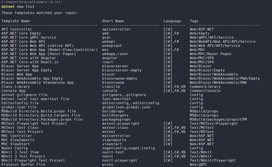 dotnet new exmamples