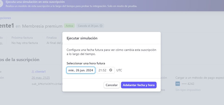 adelantar fecha stripe